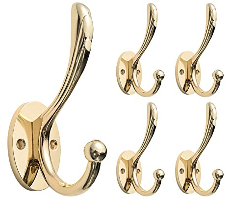 SARIHOSY Kleiderbügelhaken Garderobenhaken Wandmontage, Kleiderhaken für Handtücher, Badezimmer, Schlafzimmer, Küche, goldenes 5-teiliges Set Handtuchhalter Handtuchhaken für Rückseite der Tür