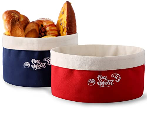 WW STYLE cestino per il pane in tessuto set di 2 sacchetti per il pane, sacchetti per il pane, sacchetti per il pane, sacchetti per il pane 100% cotone in due colori e dimensioni (rosso/blu)