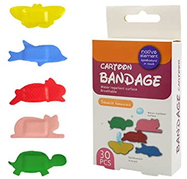 30 Piezas de Vendaje de Dibujos Animados con Diseño de Animales,Tirita para Bebé, Pegatinas Adhesivas Impermeables para Hemostasia (el embalaje en chino e inglés se enviará al azar)