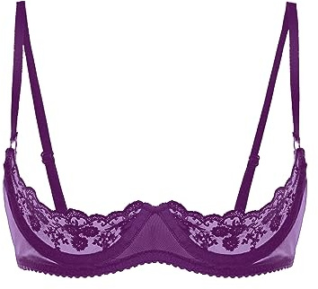 FEESHOW Women's Sheer Lace Cupless Lingerie Underwired Shelf Bras Bare Exposed Breast Push Up Bra Tops