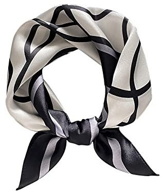 JERLA Halstuch aus 100% Maulbeerseide, 53,3 x 53,3 cm, klein, quadratisch, für Damen, in Geschenkverpackung, Schwarz-Weiß-Geometrie, Small
