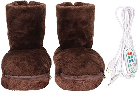 Elektrisch Beheizte Schuhe, Lindern Beschwerden, Halten Warme Fußwärmer-Schuhe, Waschbare USB-Heizschuhe für den Winter (Braun)