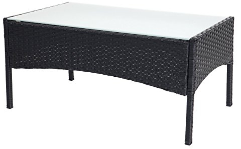 Mendler Poly-Rattan Gartentisch Halden-AM, Beistelltisch Tisch mit Glasplatte - anthrazit