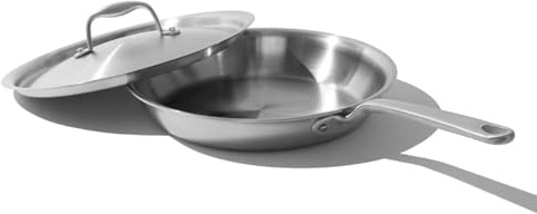 Tillverkad i köksredskap – 25 cm stekpanna i rostfritt stål med lock – 5 lager rostfri klädd – professionella köksredskap – tillverkad i Italien – induktionskompatibel