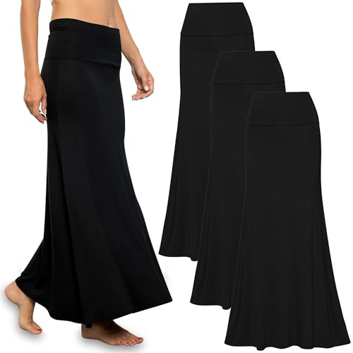 Free to Live Confezione da 3 gonne Lunghe da Donna, Elasticizzate, Larghe, Eleganti, Casual, per Lavoro, morbide e a Vita Alta, M