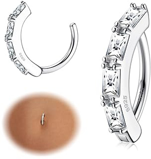KRFY 14 G Piercing Nombril pour Femmes en Argent Sterling 925 Hypoallergénique Anneau de Nombril à Cliquet Piercing de Nombril Inversé Pavé de Zirconium Bijoux pour Piercing du Nombril