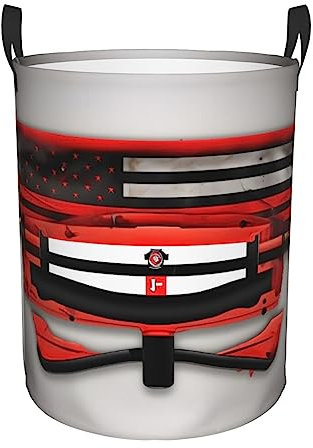 Firefighter Axe Red Line Flags Round Laundry Basket, Collapsible Tall Clothes Baskets, Washing Bag For Bathroom, Bedrooms