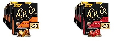 L'OR Espresso Cápsulas de Café Delizioso | Intensidad 5 | 200 Cápsulas Compatibles Nespresso (R)* & Espresso Cápsulas de Café Splendente | Intensidad 7 | 200 Cápsulas Compatibles Nespresso (R)*