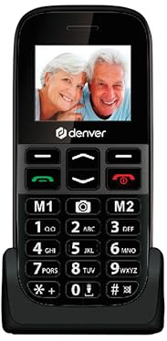 Denver Seniormobiltelefon - stora tangenter - laddningsstation - Dual SIM - GSM - Simlåsfri - SOS-knapp - BAS18500 MEB