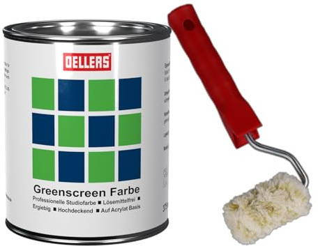 OELLERS Greenscreen Farbe, Chroma Grün, 375ml, inkl. Farbroller | Studio- & Wandfarbe, für Studioaufnahmen, Videoproduktionen und Fotosessions