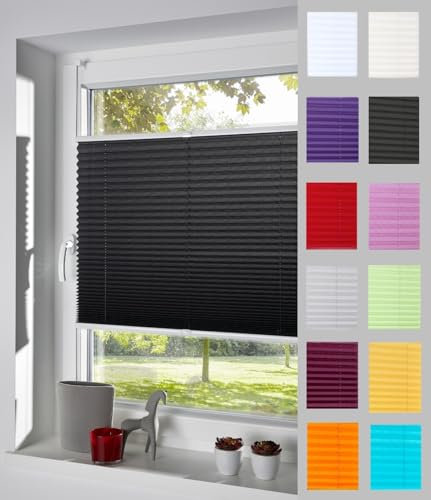 DécoProfi Plissee ohne Bohren Anthrazit 75cm x 220cm (max. Gesamthöhe Fensterflügel) I Verspannte Plissees nach Maß mit Klemmträger/Klemmfix I Blickdichte Innenrahmen-Plissees zum Klemmen