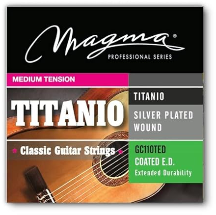 Magma - 1 Satz Coated-Saiten für spanische Gitarre aus versilbertem Kupfer, 1°, 2° und 3° Titan-Nylon - mittlere Spannung - (GC110TED)