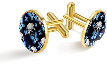 Manschettenknöpfe für Herren,klassische Herren-Manschettenknöpfe,Blauer Schmetterling und Totenkopf,Manschettenknöpfe Goldmanschettenknöpfe für Hochzeitsgeschäfte