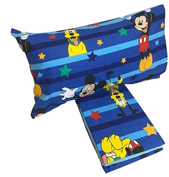 Disney, Mickey Mouse, Completo Lenzuola Letto Singolo Una Piazza In Flanella di Puro Cotone Completo Lenzuolo Sopra + Sotto con Angoli + Federa