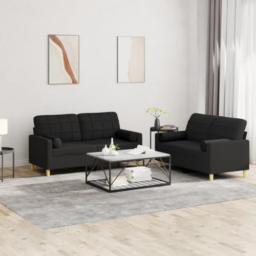 Homgoday 2-TLG. Sofagarnitur mit Kissen Sofa Couch Relaxsofa Relaxcouch Gästesofa Loungesofa Polstersofa Sofa Couchgarnitur für Wohnzimmer Schlafzimmer Büro Schwarz Stoff