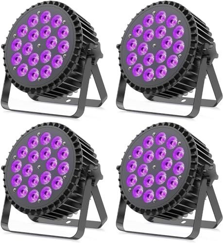 4PCS RGBWA UV Faretto Par LED 200W, 18 LED Luce da Palcoscenico con D MX 7/10CH e Stroboscopica, Illuminazione Discoteca per Feste DJ Bar Club Matrimoni Spettacolo Natale Halloween