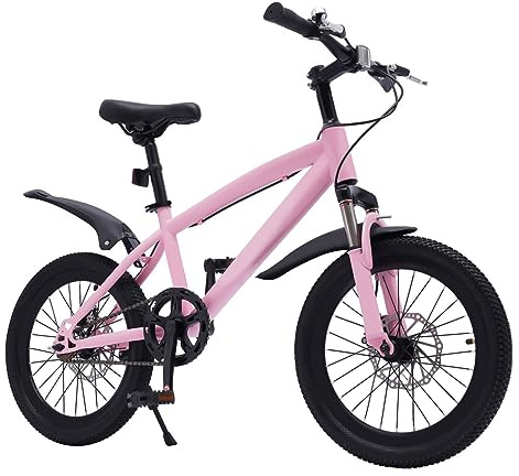 unkonwcy Barncykel flickor mountainbike barn cykel utomhus barncyklar rosa cykel med stödhjul skyddsplåt kedjeskydd korg pojkcykel barncykel säker körning MTB 18 tum