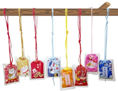 ARJDXDP 8 Unids Japonés Omamori Amuleto Bolsa De La Suerte Bendición Bolsa Colgante Buena Suerte Bolsa Colgante Encantos para La Carrera De La Salud Educación Amor (Cuero)