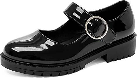 Gicoiz Klassische Lack Mary Jane Damen Runde Zehen Schnalle Pump