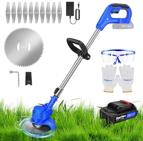 Metal Blade Cordless Strimmer Electric Garden Strimmers with Blades Grass Trimmers with 21V Li-ion Battery & Fast Charger, Electric Grass Trimmer for Garden Clearing Weeds Flower Trees
