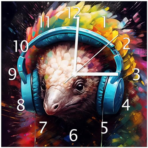 Wallario Design-Wanduhr Musikalisches Schuppentier aus Glas, Motiv-Uhr Größe 30 x 30 cm, weiße Zeiger