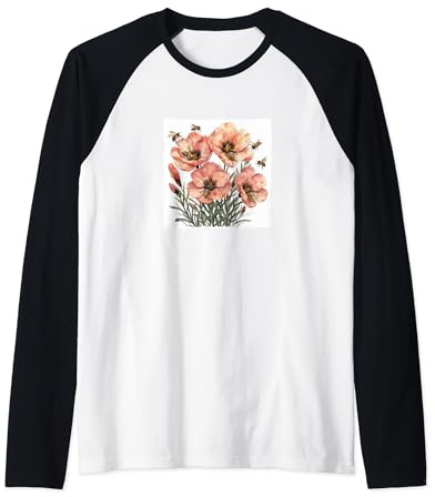 Fleur de cyclamen fleurissant avec abeilles autour graphique Manche Raglan
