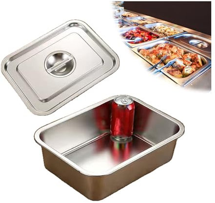 NJDQFA Lebensmittel Lagern Behälter,Stapelbar Gastro Behälter Mehrweg, Rechteckig Edelstahl Gastronomiebehälter,32 * 22cm,10cm