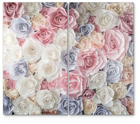 DEQORI Herdabdeckplatten Glas | 2er Set 60x52 cm | Motiv Sanfte Pastell Rosen | Ceranfeld Abdeckplatten in Küche | Herd-Abdeckungen universal | Glasplatten & Schneidebretter für Kochplatte