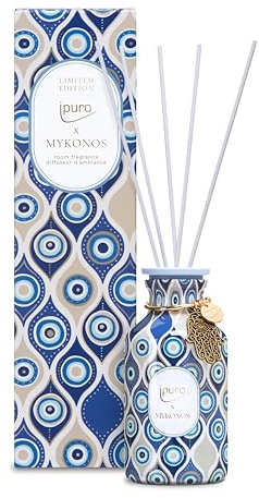 ipuro x Mykonos Raumduft 240ml - Limited Edition Sommerduft mit Bergamotte, Pfingstrose & Moschus - Maritimer Duft für mediterrane Frische - Lufterfrischer für die Wohnung - Diffuser mit Stäbchen