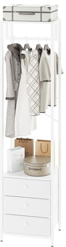YMYNY Klädhängare med icke-vävd låda, fristående hög garderobsorganisatör, klädställ med stång, hög klädbyrå för sovrum, vardagsrum, entré, 39 × 29 × 179 cm vit HGR001W