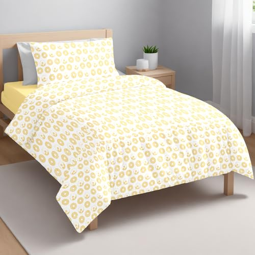 Ruggeri Set Lenzuola Completo Letto Singolo in Cotone, Ciambelle Gialle | 3 Pezzi in 100% Cotone di Alta Qualità, 1 lenzuolo Piatto di 160x290 cm, Lenzuolo con Angoli 90x200 cm,1 federa di 50x80 cm