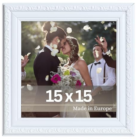 VictoR Cornice Portafoto Artistica Antica 'Chagall' in Bianco - 15 x 15 cm - Decorativa Vintage - Adatta per Documenti - Quadrata - Barocca