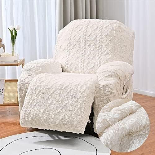 WWQQKJ Fodera for poltrona relax elasticizzata for 1 posto, fodera for poltrona relax reclinabile elettrica in peluche jacquard con tasca(Beige,1 Places)