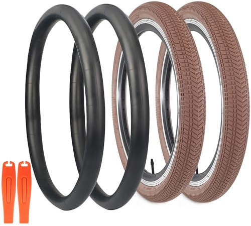 WEEROCK 20 tums cykeldäck 20 x 2,125 med slangar, vikbara reservdäck, 2-pack cykeldäck för BMX, MTB mountainbike, barncykel, trehjuling, kryssare (brun/2 däck 2 slangar)