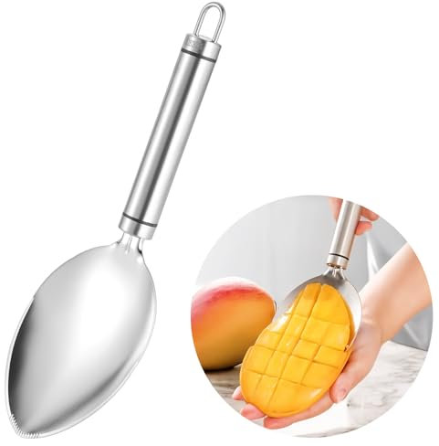 Mango Slicer, Silver Mango Cutter Tool, Stainless Steel Microblades Watermelon Cutter Slicer Tool, Mango Cutter Divider Corer, Non-slip Handle Mango Splitter Fruit Slicer Kitchen Gadgets