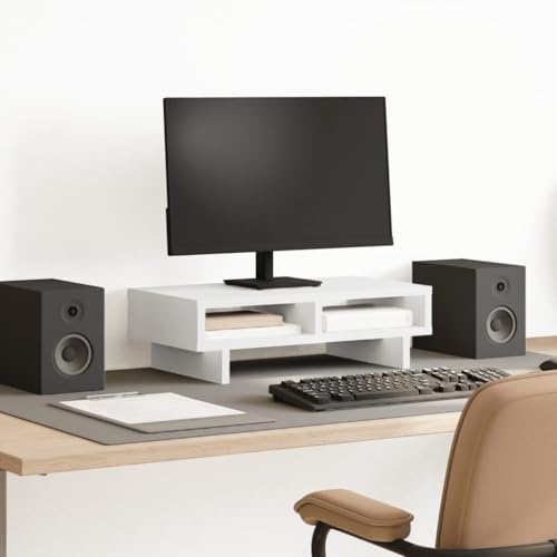 Gecheer Skärmstativ vit 50 x 27 x 15 cm i spånskiva, ergonomiskt stöd för PC, bärbar dator, dator, DVD, anteckningsbok, tangentbordsstativ för dator, P854742
