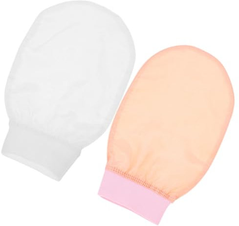 Healeved 2 Stück Peelinghandschuhe Aus Kunstseide Sanfte Reinigung Für Gesicht Körper Farblich Abgestimmt in Weiß Rosé Für Damen Herren Für Dusche Und Reise