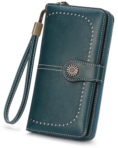 BVEOGMRO Wristlet Wallets for Women Leather Credit Card Holder Bifold Blue