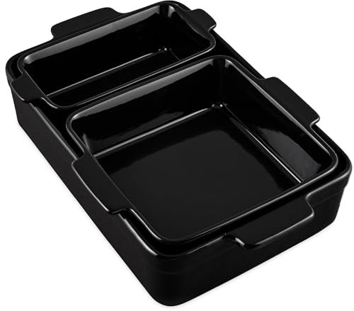 Best Choice Products 3-Piece Ceramic Bakeware Set, Stoneware Baking Dishes, Porcelain Casserole Bakeware Dishes, Serving Dishes - 9x12 Casserole, Loaf Pan, 8x8 Baking Dish - Black Licorice