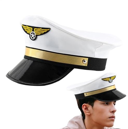 LearnLyrics Kapitänsmützen für Herren, Pilotenkapitänsmütze, Partykappe, Herren, Pilotenhüte, Airplane-Caps, verstellbar, für Frauen, Kostüm-Zubehör, Cosplay Halloween
