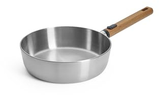 Woll – Logic Steel Hochrandpfanne Ø 24 cm, 7 cm hoch – Edelstahlpfanne Induktion, PFAS-frei – Antihaft Bratpfanne mit abnehmbarem Holzstiel – für alle Herdarten & backofenfest
