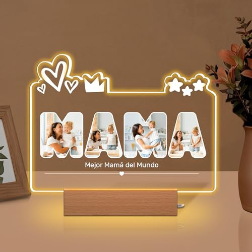 Rainsar Lámpara Nocturna Personalizada para Mamá con Foto, Marco de Fotos Dia de la Madre - Regalos Originales para el dia de la madre, Detalle Único para Navidad, San Valentín o Aniversarios
