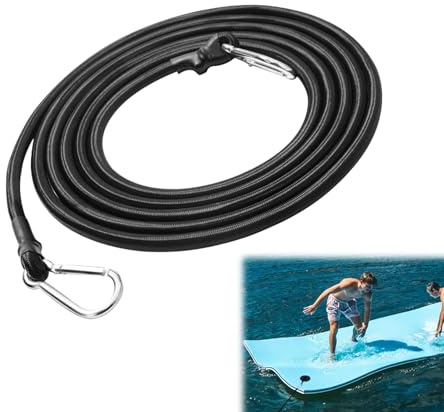 Spanngummi mit Haken, 3 m Schwimmmatte Befestigungsset, Befestigungsseil und Ösenset, Spanngummi mit Karabiner, Bungee Cord, Karabiner Seil, Gurtset für Alle Schaumstoff-Wassermatten (A)