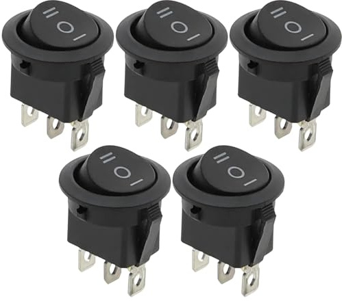 Bangbobi 5 interrupteurs à Bascule 250 V, interrupteurs à Bascule 3 Positions, interrupteurs encastrables Ronds, interrupteurs à 3 pôles pour Voiture, Bateau, Maison (ABS, Noir)