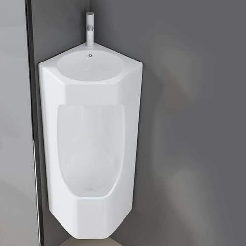 Orinatoi da Bagno a Prova di Schizzi, Orinatoio a Parete, con Lavabo e Rubinetto Integrati, in Ceramica, Ideale per Hotel, Bar, Bagni e Garage