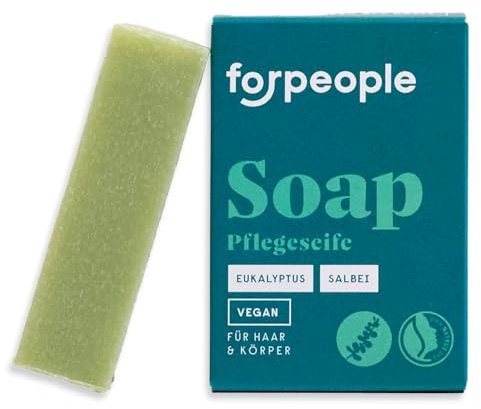 forpeople Seife fest – Bio Pflegeseife für Körper, Gesicht, Hände & Haar – Palmölfrei & plastikfrei – Sanfte Reinigung mit Aloe Vera – Handseife natürlicher Duft – Eukalyptus Salbei