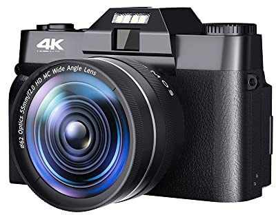 Macchina fotografica digitale, Fotocamera digitale da 48 MP 3quot; Flip Screen Videocamera selfie 4K Stream Videoregistratore obiettivo macro Fotografia Fotocamera digitale 16X(NO TF Card,With 2 Lens)