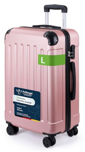 YONSLY Trolley Koffer, Reisekoffer Suitcase, Rollkoffer Handgepäck, Hartschalenreisekoffer, Teleskopkoffer mit 4 Rollen 360°, Zahlenschloss, Gummigriff für Tourismus, Reisen(L, Roségold)