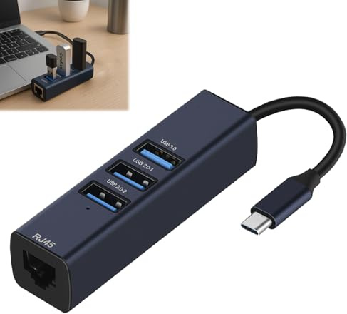 LgCiXli USB C Ethernet Adapter | 4-in-1 Gigabit LAN RJ45 Hub mit USB 3.0 & 2.0 | Stabiles High-Speed Internet für MacB00k Pro Air, Pad | Aluminium, Plug & Play