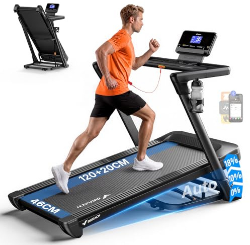 MERACH Cinta de Correr Plegable 46 * 140CM, 18% Inclinación Automática Cinta de Andar, 3.5HP Motor Silencioso Walking Pad, 14KM/H Caminadora Electrica para Hogar/Oficina, 159KG Treadmill, LCD, App